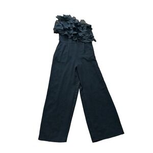 Zara Women's ASYMMETRIC RUFFLED JUMPSUIT Black Large